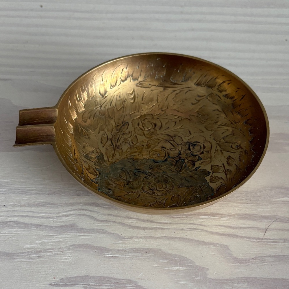 VTG Etched Brass Ashtray/Trinket Dish Made in‎ India